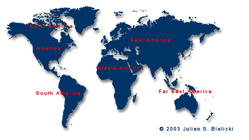parody of world map depicting all continents as part of the USA